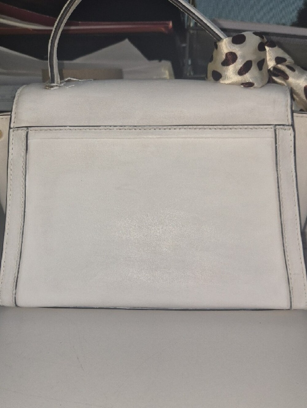 Michael Kors White Top-Handle Satchel with Gold Hardware and Polka Dot Scarf. - Picture 3 of 10